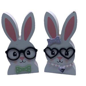 Bunny With Glasses Bow Necklace (2 Pieces) MDF Home Decor Easter Spring Wedding